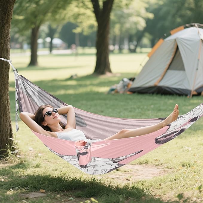 Cow Pink Camping Hammock 330 lbs with 2 Tree Straps Carry Bag Single Portable Hammock for Outdoor/Indoor Hiking Beach Backpacking Travel