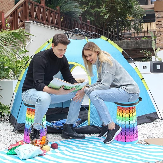ALEVMOOM Upgraded Collapsible Stool with Cushion &amp Bag 18 H Portable Retractable Telescoping Folding Stool for Adults Lightweight But Sturdy Capacity 600 lbs for Camping Fishing Hiking Travel