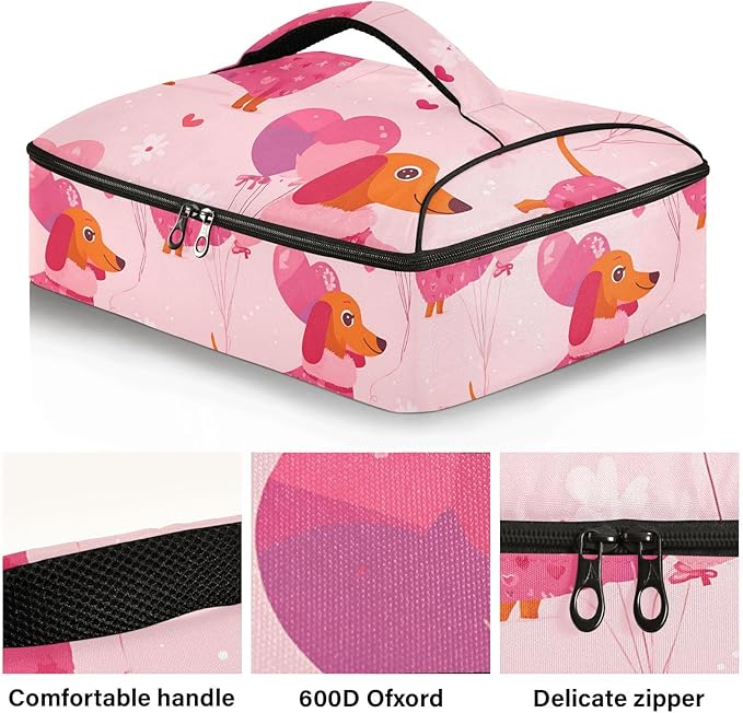 Casserole Carrier Loving DachshundInsulated Casserole Carrier for Hot or Cold Food Thermal Lunch Tote for Potluck Parties Picnic Beach Fits 9 x 13 Inches Baking Dish