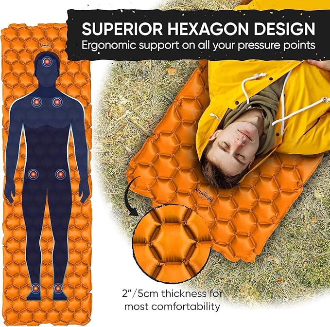 POWERLIX 2 Pack Sleeping Pad for Camping Ultralight Inflatable Sleeping Mat Compact Lightweight Self Inflating Camping Air Mattress for Backpacking Hiking Traveling Tent Pump Bag Included