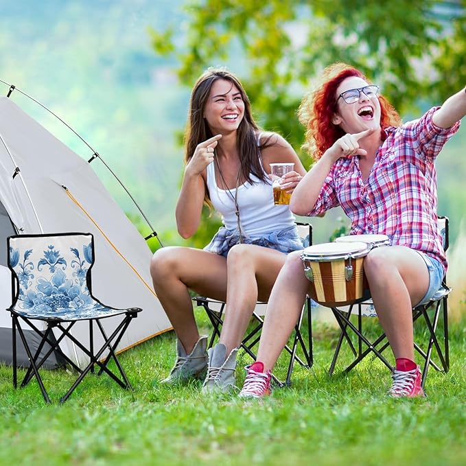 Flowers Blue Portable Camping Chairs Folding Chair - Durable Oxford Fabric Lightweight Iron Frame Easy Fold Design - Ideal for Outdoor Activities Camping Fishing and Travel