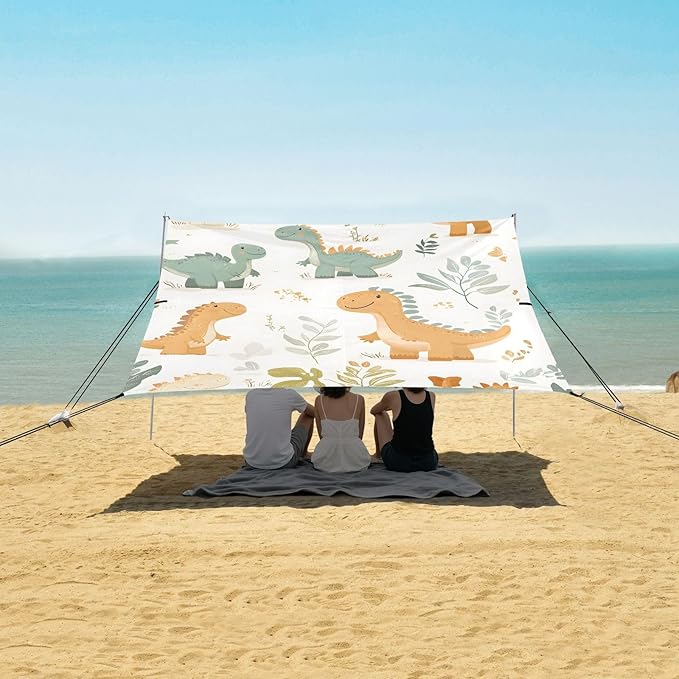 ALAZA Dinosaurs Dino Cartoon Beach Tent Sun Shelter UPF50+ Protection Beach Shade Canopy w/ 4 Sandbags for Outdoor Camping Fishing Backyard Fun Picnic 10x9 ft