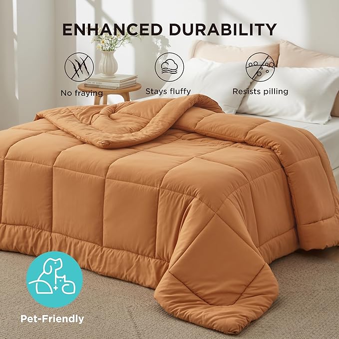Bedsure Comforter Duvet Insert - Quilted Comforters Twin XL Size All Season Duvet GentleSoft Down Alternative Bedding with 8 Tabs Gifts for Women/Men Burnt Orange Twin XL 92 x 68 Inches