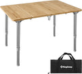 KingCamp Bamboo Adjustable Anti-UV Portable Folding Table Picnic Camping Three Heights2-6 People 23.6x15.7x10.6/15.7in Yellow_23.6x15.7 2 Person