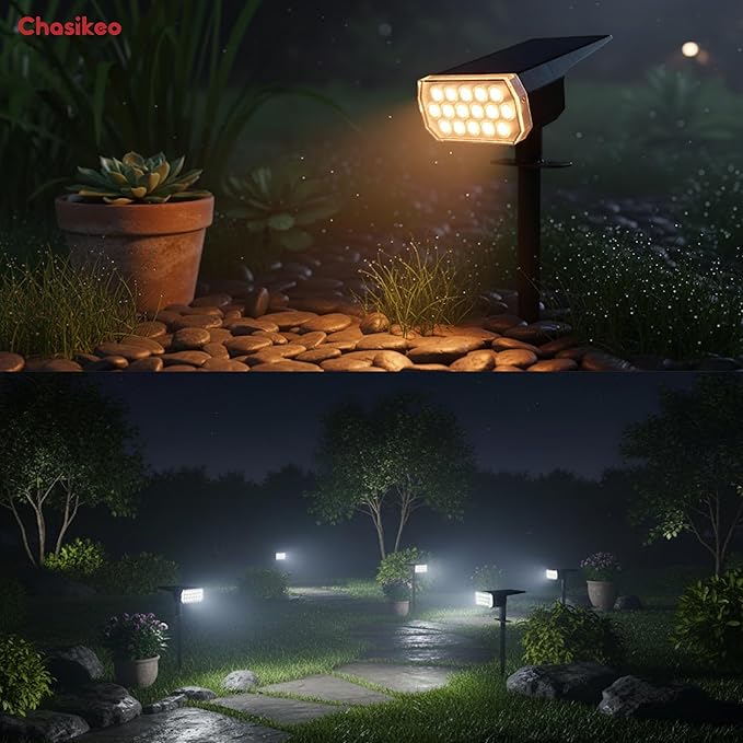 Solar Lights Outdoor Waterproof 3 Lighting Modes Solar Spot Lights Outdoor LED Solar Spotlights Ultra Bright Dusk-to-Dawn Uplights for Garden Landscape Yard Pathway IP65 Auto On/Off