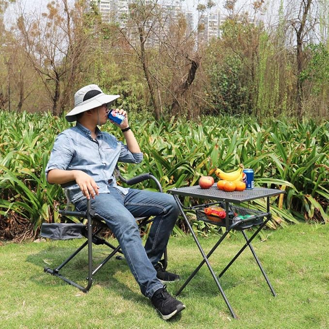 Heavy Duty Portable Foldable Director's Chair Gray - Perfect for Outdoor Use with Camping and Sporting Events Side Basket Has Storage for Everyday Essentials