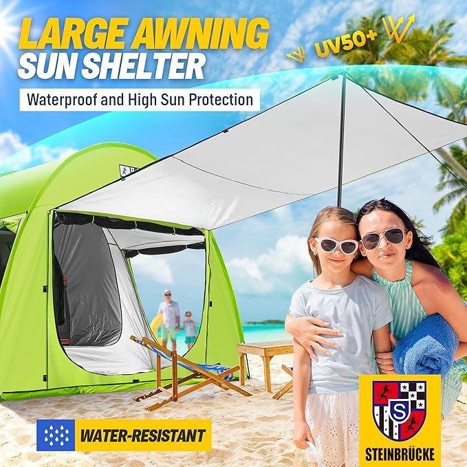 Universal SUV Camping Tent with Spacious Awning 4000mm Waterproof Car Tent Up to 4-Person Sleeping Capacity Camping Accessories Easy Setup for Backpacking Traveling Hiking Outdoors