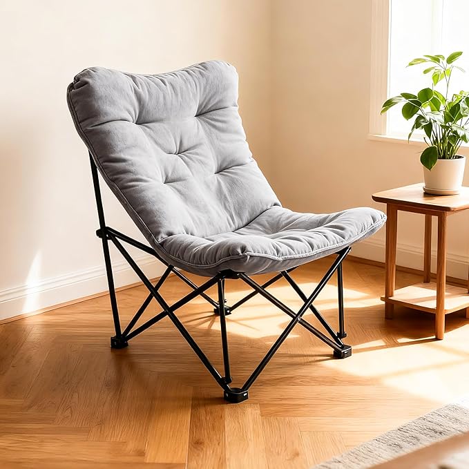 Oversized Padded Camping Chair with High Back Heavy Duty Folding Comfy Chair Butterfly Chair for Adults Lawn Patio Outdoor
