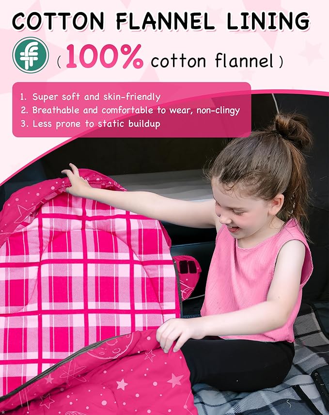 KingCamp 45°F Kids Sleeping Bag Lightweight Waterproof &amp Compact Flannel Sleeping Bags Cold Weather &amp Warm Youth Essentials Gear Accessories for Camping Fits 10-12 Children up to 4'7-5'5 T