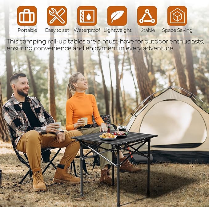 Outvita Beach Picnic Table Lightweight Roll Up Low Camping Table Portable Folding Table with Carrying Bag for Outdoor BBQ Sand Picnic Party Patio 20 Inches