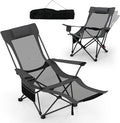 Goplus Camping Lounge Chair w/Detachable Footrest Folding Beach Chair w/4-position Backrest Carrying Bag Removable Pillow Cup Holder Storage Pouch Reclining Chair 330LBS Capacity (Grey1)
