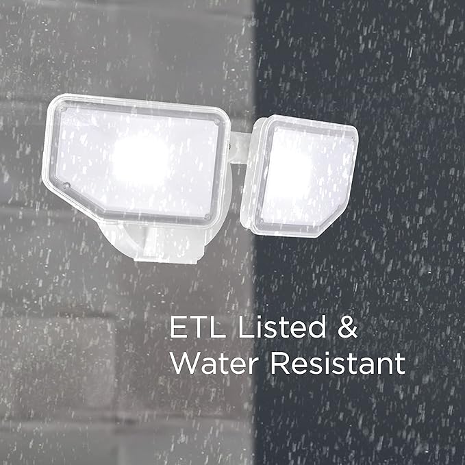 30W Flood Lights Outdoor 2700LM Super Bright LED Security Light 2 Adjustable Heads ETL Water Resistant 5000K Wall/Eave Mount Exterior LED Outdoor Light for Garage Yard Porch (White)