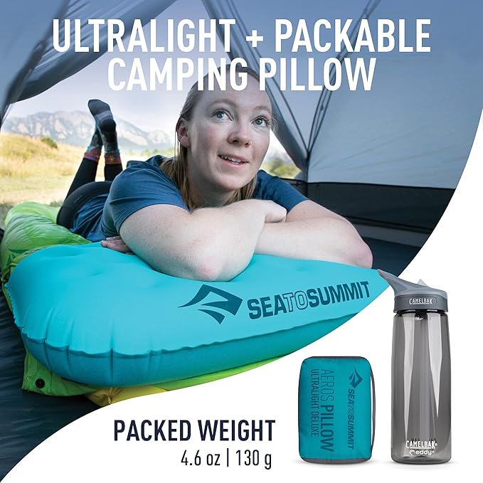 Sea to Summit Aeros Ultralight Inflatable Camping and Travel Pillow Deluxe Aqua