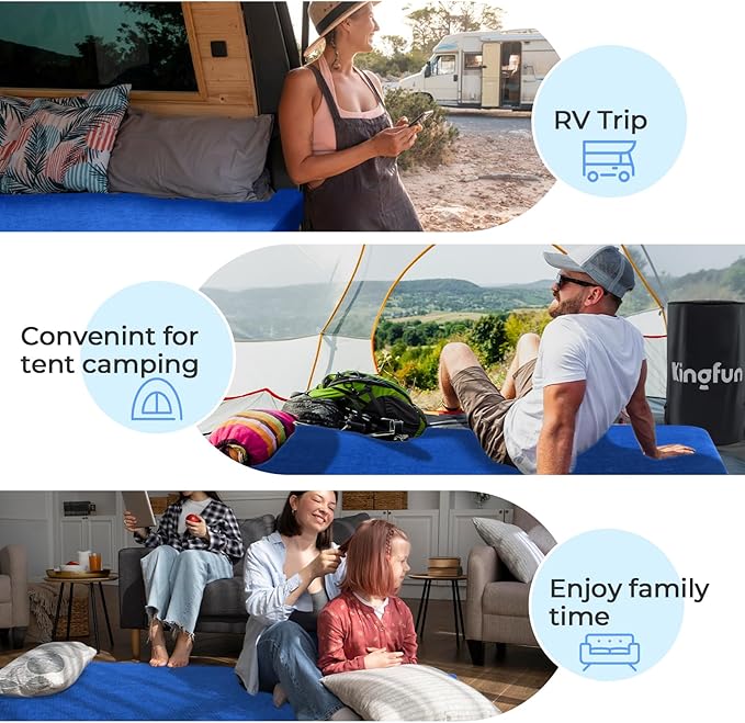 Kingfun 3 Inch CertiPUR-US Memory Foam Camping Mattress Waterproof Roll up Sleeping Pad Thick Floor Sleeping Mats for Tent with Removable Travel Bag