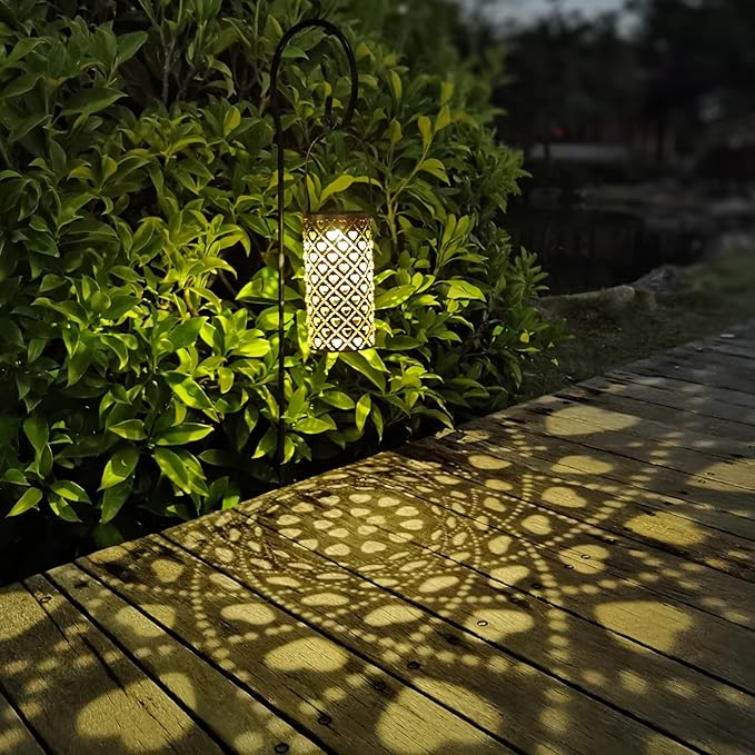 2 Pack Solar Lanterns Outdoor Hanging Heart Pattern Decor LanternWaterproof Hollow Out Metal Decorative Garden LightGraceful Decoration for PatioYardLandscapeWalkwayFestival