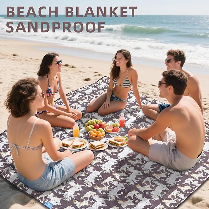 Double Thickened Picnic Blanket 80x80 Inches White Fish Pattern Cotton Filled Portable Foldable with Leather Carry Strap Beach and Camping