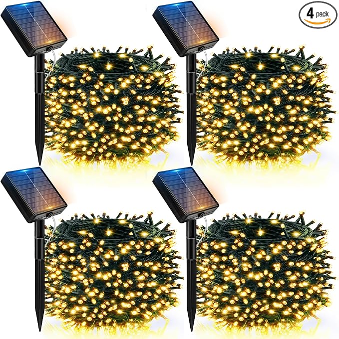 btfarm 4 Pack Solar Christmas Lights Outdoor 157Ft 480LED Solar String Lights Outside Waterproof 8 Modes Twinkle Tree Light Solar Powered for Xmas Garden Patio Yard Party Wedding Decor Warm White