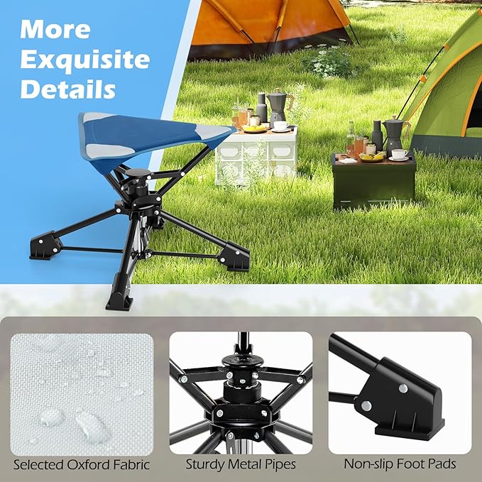 Tangkula 360°Swivel Foldable Camping Stool with Anti-Sink Feet Carrying Bag Portable Tripod Stool for Camping Fishing Hiking Gardening Beach 330 LBS Load (2 Blue)