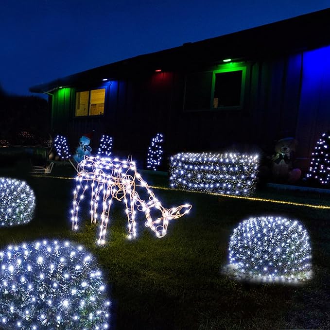WBao Outdoor Christmas Lights 360LED 11.5ft x 6.9ft Net Lights with 8 Modes Timer UL Certified End to End Connectable Waterproof for Lawn Bushes Trees Outdoor Christmas Decorations Cool White