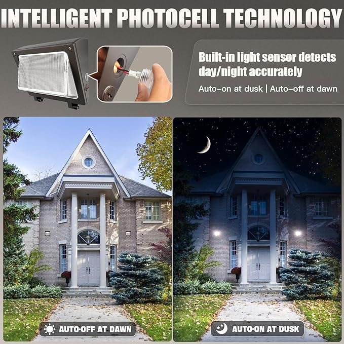 LED Wall Pack Light 75/65/50W with Dusk-to-Dawn Sensor 11250 LM 6000/5000/4000K LED Security Flood Lighting 120V Outdoor Wall Lights for Parking Lots|Warehouses|Factories|Yard 2 Pack
