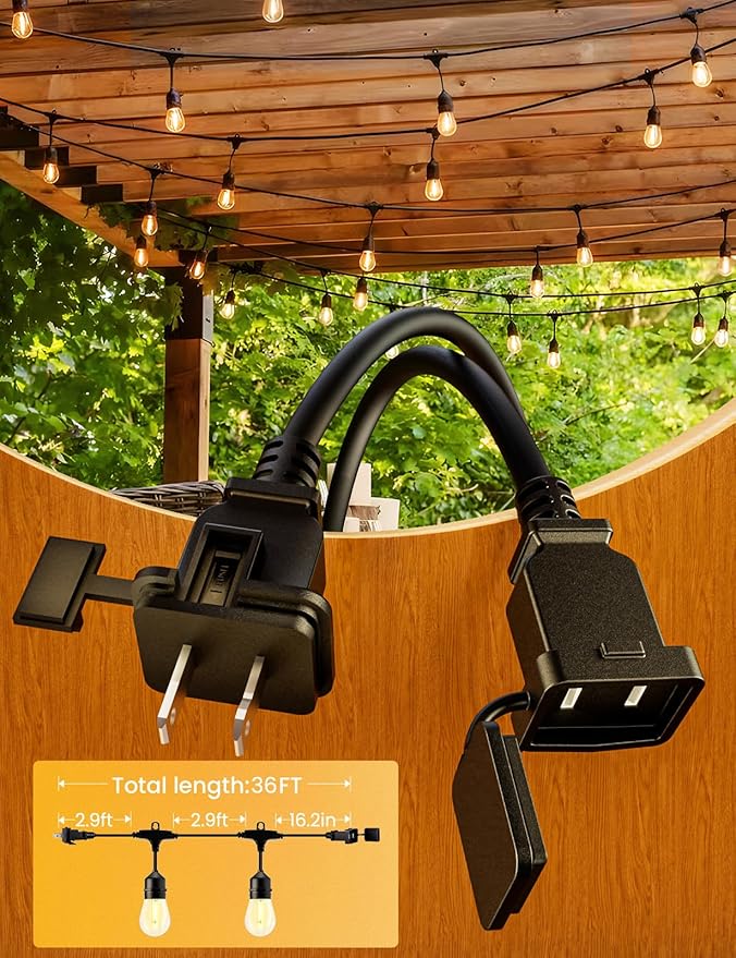 Svater Outdoor Led String Lights 36 FT Patio Lights for Outside with 13pcs S14 Shatterproof Bulbs 1 Watt E26 Dimmable IP65 Waterproof Commercial Grade Bistro Light 2700K Warm White