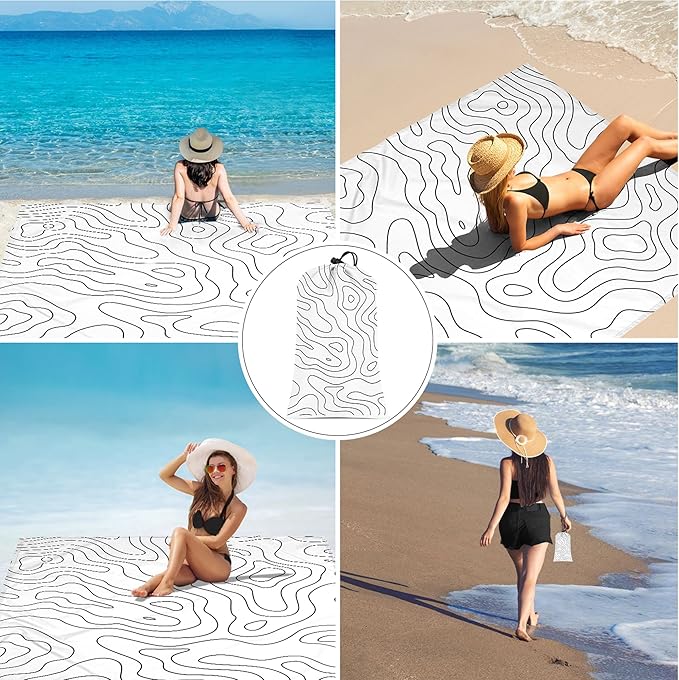 Beach Blanket 78”x 86” Waterproof Sandproof Beach Mat with 4 Stakes &amp Portable Bag Big Large Sand Free Outdoor Pockets Picnic Blanket for Festival Camping