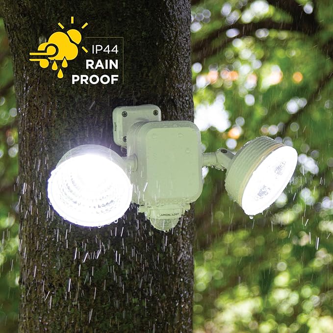 Limitless Innovations Lumenology Dual Security Motion Sensor Spotlights with Adjustable Heads and Sensitivity - Ultra-Bright 1000 Lumen LED Flood Light - Waterproof/Outdoor (White)