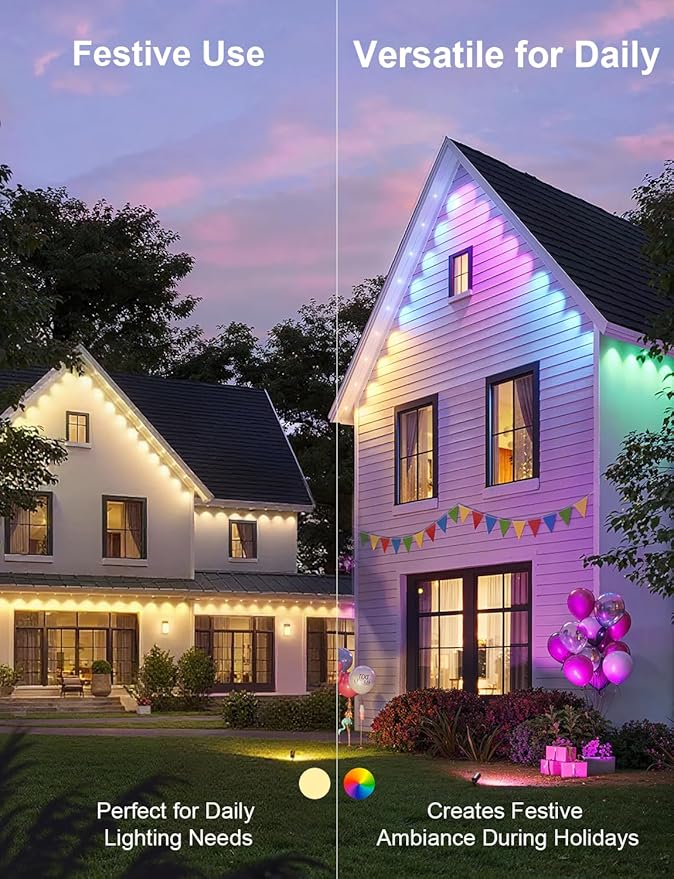 Fussion 300ft Permanent Outdoor Lights for House 2025 Smart RGB LED Outside Lights with APP Remote Control IP67 Waterproof Eternity Eaves Lighting for Christmas Halloween Holiday Party Daily