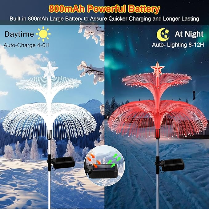 Solar Garden Lights 4 Pack Solar Star Jellyfish Lights 7 Color Changing Fiber Optic Light Gardening Gifts for Mom Grandma Women Flower Light for Outdoor Yard Garden Decor