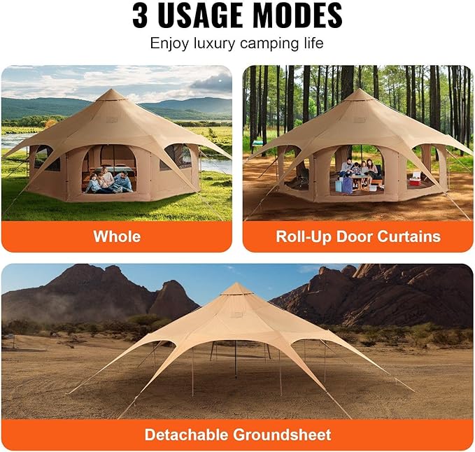 Canvas 4 Seasons 5 m/16.4 ft Bell Canvas Compatible with Camping with Stove Jack Breathable Yurt Compatible with up to 8 People Family Camping Outdoor Hunting Party
