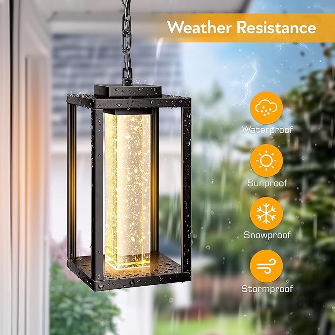 VIANIS Large Outdoor Pendant Lights with Adjustable Chain Oil Rubbed Bronze Farmhouse Exterior Hanging Light Fixture for House 100% Aluminum Waterproof Built-in 10W LED Outdoor Chandelier for Porch