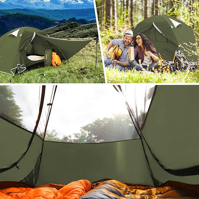 Bessport Camping Tent 1/2 Person Tent Waterproof Two Doors Backpacking Tent Easy Setup Lightweight for Outdoor Hiking Mountaineering Travel