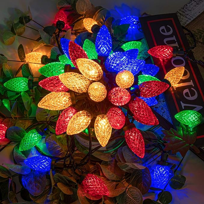 AWQ 100LED 81 FT C9 Christmas String Lights Plug in Fairy Twinkle String Lights 8 Modes Timer Function Waterproof Extendable for Indoor Outdoor Wedding Party Christmas Decoration (100 Multicolor)