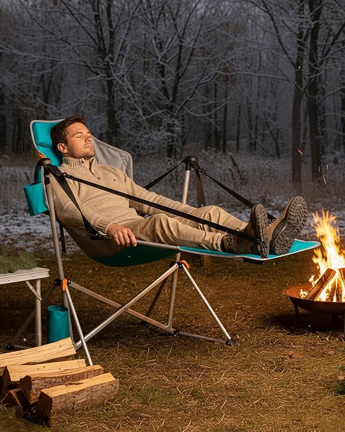 KingCamp Hammock Chair with Footrest – Heavy Duty Swinging Rocking Camping Chairs for Adults up to 400lbs Folding Portable Oversized Rocker with Cup Holder &amp Pillow for Outdoor Beach Lawn RV Spor