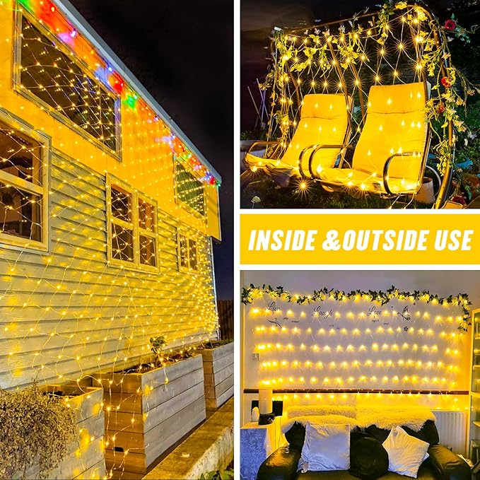 JMEXSUSS Outdoor Net Lights Waterproof 12ft x 5ft Plug in with 8 Modes Remoter 360 LED Net Lights for for Bush Patio Christmas Tree Decor (Clear Wire Warm White)