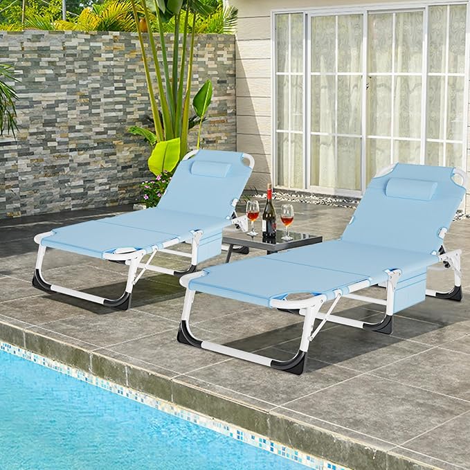 ABORON Folding Camping Cot W/Mat &amp Face Arm Hole for Adults Adjustable Heavy Duty Outdoor Bed1200 D Layer Oxford Travel Camp Cots for Beach Pool LawnYard Patio