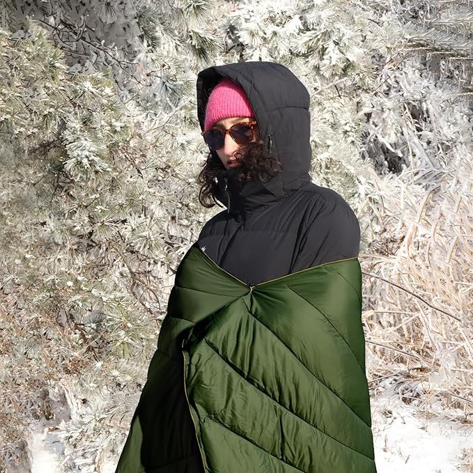 zzlamb Camping Blanket for Cold WeatherOutdoor Puffy Blanket Portable Down AlternativeWindproof Warm Cloak with SnapsCozy Quilt Backpacking Picnic RV Travel Plane Car Hammock Beach Climbing