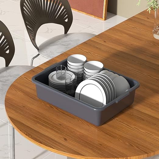 Vcansay 13 L Plastic Commercial Bus Tubs Restaurant Dish Washing Box Gray 12 Packs