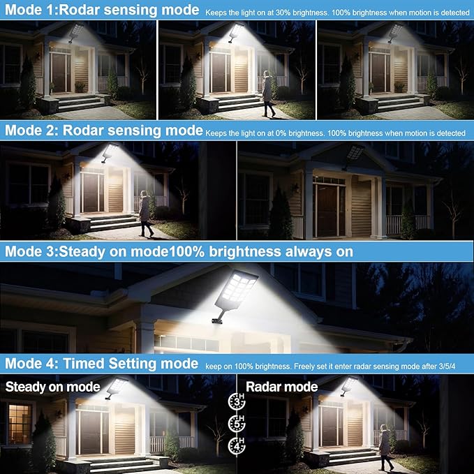 Jercoda Solar Lights Outdoor Waterproof 6500K Dusk to Dawn Solar Street Light Motion Sensor with Remote Solar Powered LED Security Flood Light for Outside Garden Yard Parking Lot Pathway 4PACK