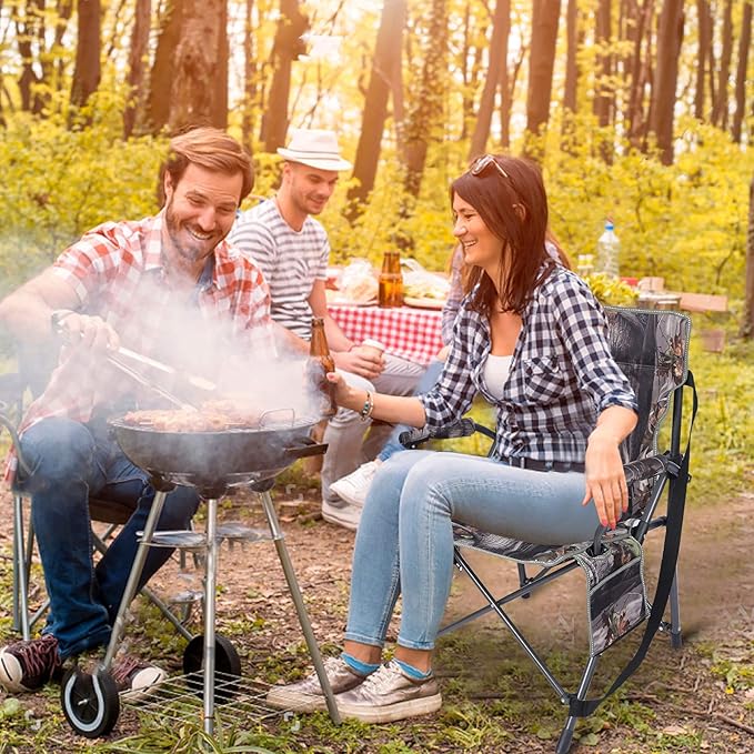 REDCAMP Oversized Hunting Chairs for Blinds Portable Folding Camo Camping Chairs for Adults Hunting Seats with Hard Arms for Outside Outdoor Camouflage