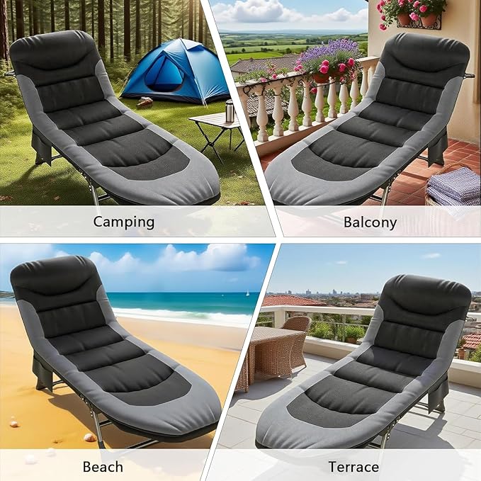Folding Camping Cot Travel Cot with Adjustable Backrest und Side Pocket 450LBS Max Load Portable Cots for Adults Adult Cots for Sleeping for Outdoor Office Nap Beach Travel (Black)