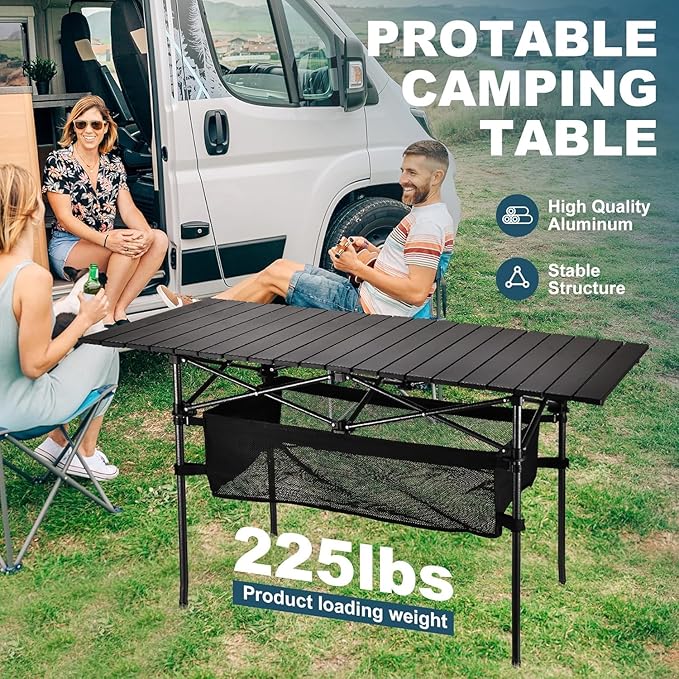 Lightweight Aluminum Folding Camping Table (47” x 21.65” x 26.7”) Portable Roll-Up Design for Outdoor Camping Beach BBQ Patio and Picnic Durable &amp Waterproof with Carrying Bag