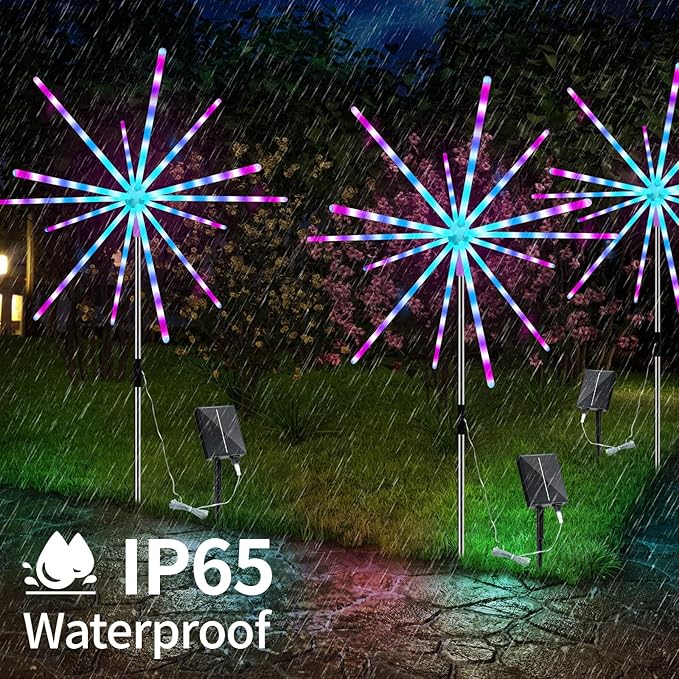 Solar Firework Lights Outdoor 9 Colors 16 Modes Solar Garden Light Waterproof Solar Powered Starburst Light for Party Wedding Holiday Decoration Meteor Lights 2 Pack