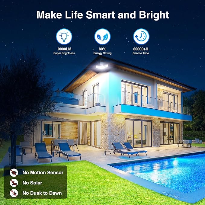 Onforu 100W Smart LED Security Flood Lights Outdoor 9000LM Brightness Adjustable WiFi Alexa Flood Light APP Control Tunable 2700K-6500K Exterior Floodlight with 3 Adjustable Heads for Yard Garage