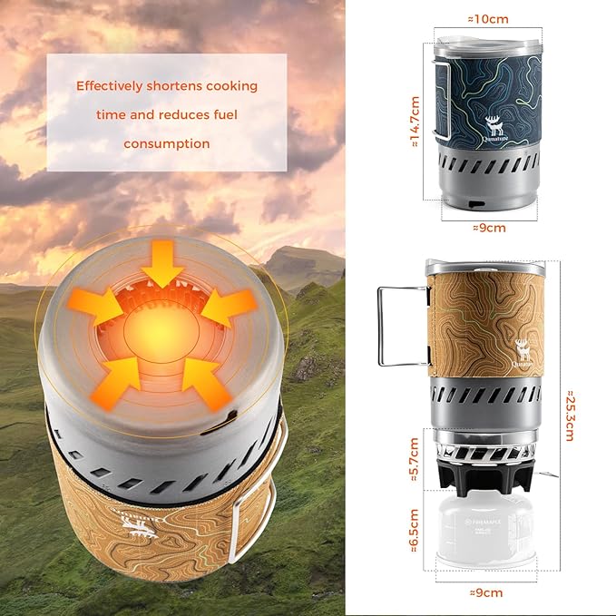 Camping and Backpacking Stove System Integrated Portable Camping Stove 600ML 1700W Lightweight Mini Outdoor Burner Camp Cooking gear for Hiking HuntingTrips and Fishing Black