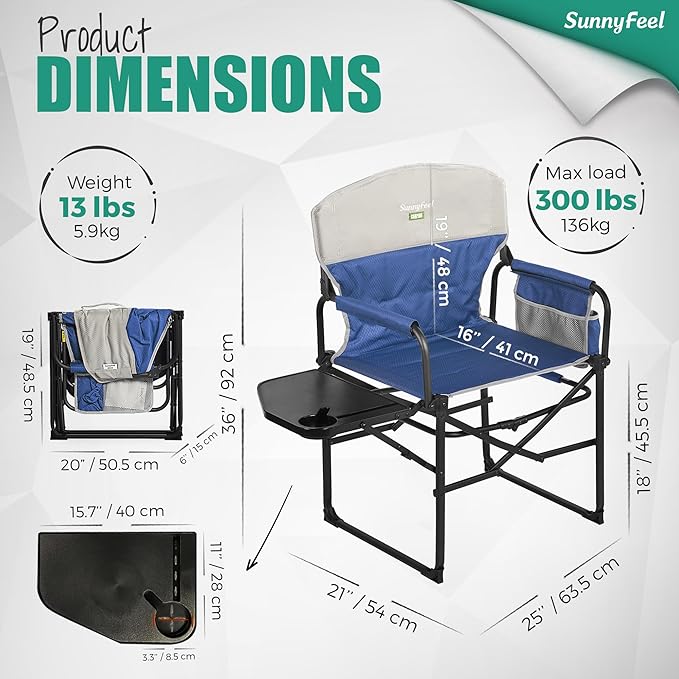 SUNNYFEEL Camping Directors Chair Heavy DutyOversized Portable Folding Chair with Side Table Pocket for Beach FishingTripPicnicLawnConcert Outdoor Foldable Camp Chairs