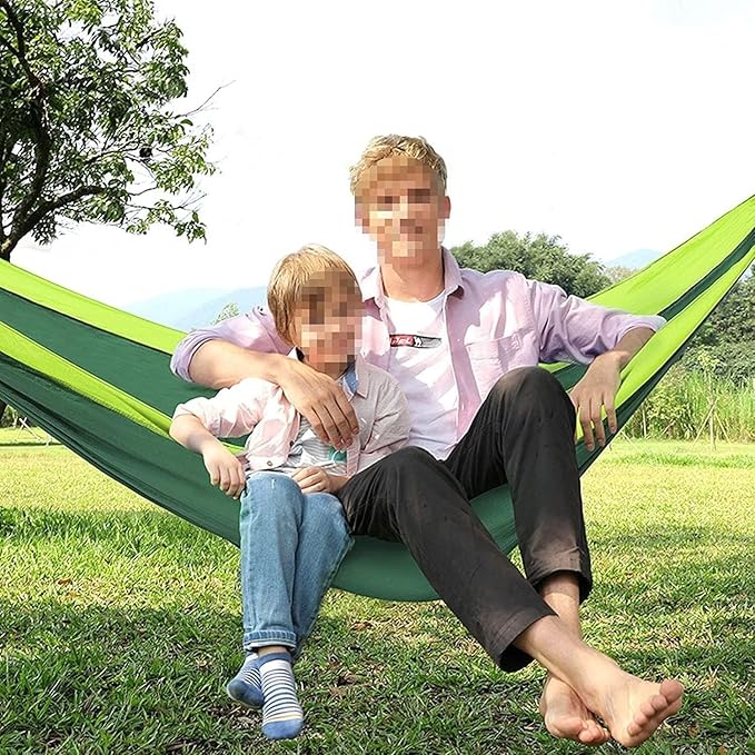 Portable Nylon Hammock Swing Chair Lightweight &amp Easy to Assemble with Straps Perfect for Summer Camping Travel Garden and Outdoor Relaxation (290x150cm)