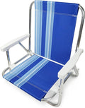 Beachland 1 Position Aluminum Folding Sand Chair with Armrests - Lightweight Beach Chair - Small and Portable (1 Blue Stripes)