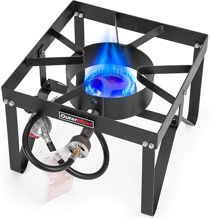 Outdoor Propane Burner Heavy Duty Propane Gas Stoves for Cooking with 10 PSI Regulator and Cast Iron Braided Holes Perfect for Home Brewing Crawfish Boiler Turkey Fryer and Seafood Boiler