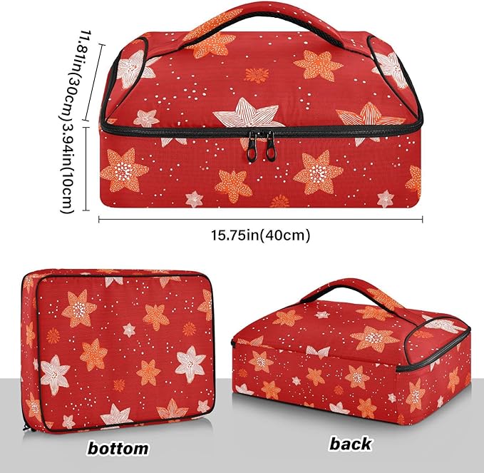 Casserole Carrier Stars and FlowersInsulated Casserole Carrier for Hot or Cold Food Thermal Lunch Tote for Potluck Parties Picnic Beach Fits 9 x 13 Inches Baking Dish